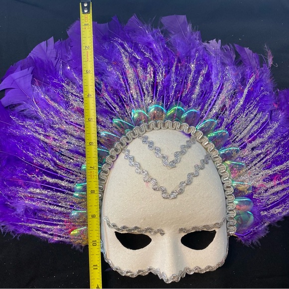 Purple Feathers Venetian Carnival Masquerade Face Mask - Picture 6 of 6